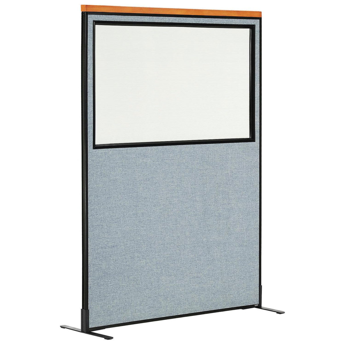 48-1/4"W x 73-1/2"H Deluxe Freestanding Office Partition Panel with Partial Window by Global Industrial – Alloy Steel, Blue, Model 694688WFBL