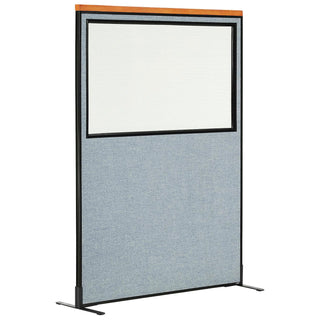 48-1/4"W x 73-1/2"H Deluxe Freestanding Office Partition Panel with Partial Window by Global Industrial – Alloy Steel, Blue, Model 694688WFBL