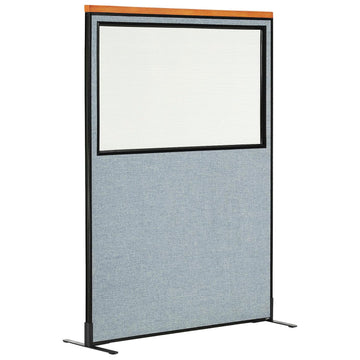 48-1/4"W x 73-1/2"H Deluxe Freestanding Office Partition Panel with Partial Window by Global Industrial – Alloy Steel, Blue, Model 694688WFBL
