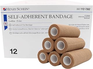 Henry Schein Self-Adherent Bandage Wrap, 6" x 5 Yds, Tan, Latex Free, 12 Ct