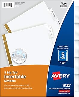 Avery Big Tab Insertable Dividers, 5-Tab, Clear, 1 Set