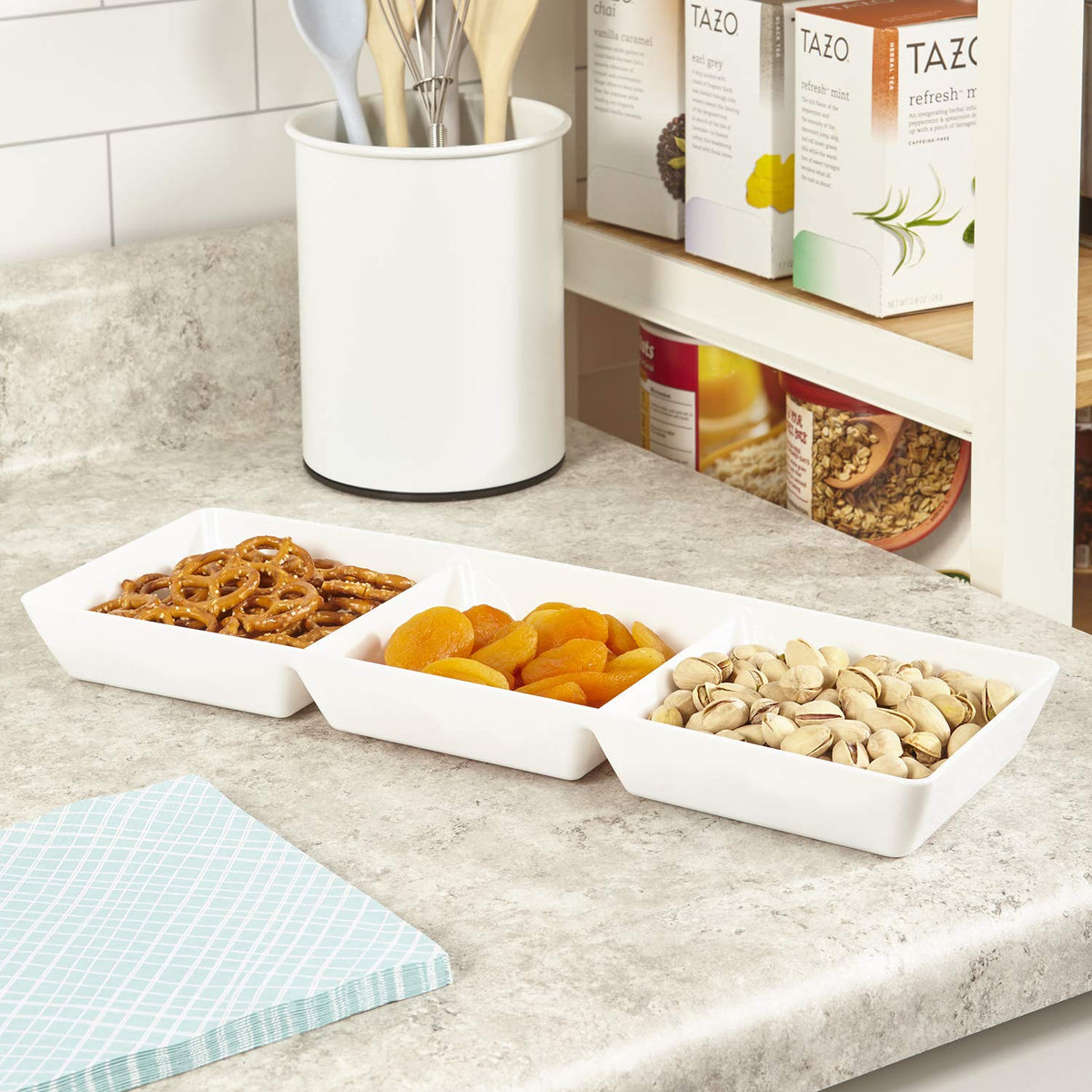 US Acrylic Divided Serving Tray Set, 15 x 5 Inches, White