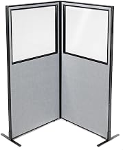 Global Industrial 36-1/4"W x 72" H Freestanding 2-Panel Corner Room Divider with Partial Window, Gray