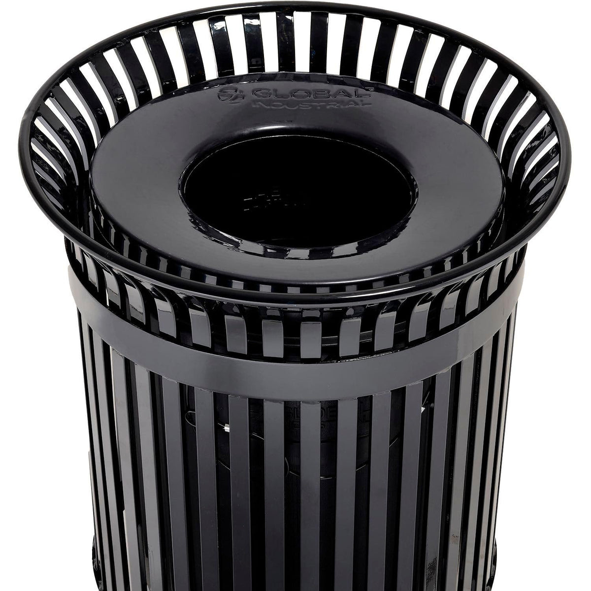 Global Industrial Outdoor Heavy-Duty Slatted Steel Trash Can – 36 Gallon, 34" H, Black