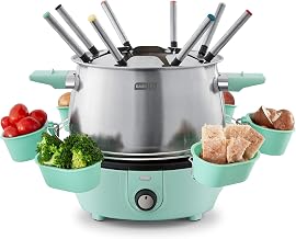 Dash Deluxe Fondue Maker - For Broth, Cheese & Chocolate - Comes with Color-Coded Fondue Forks, Cups, Rack & Recipe Guide - 3 Quarts, Aqua