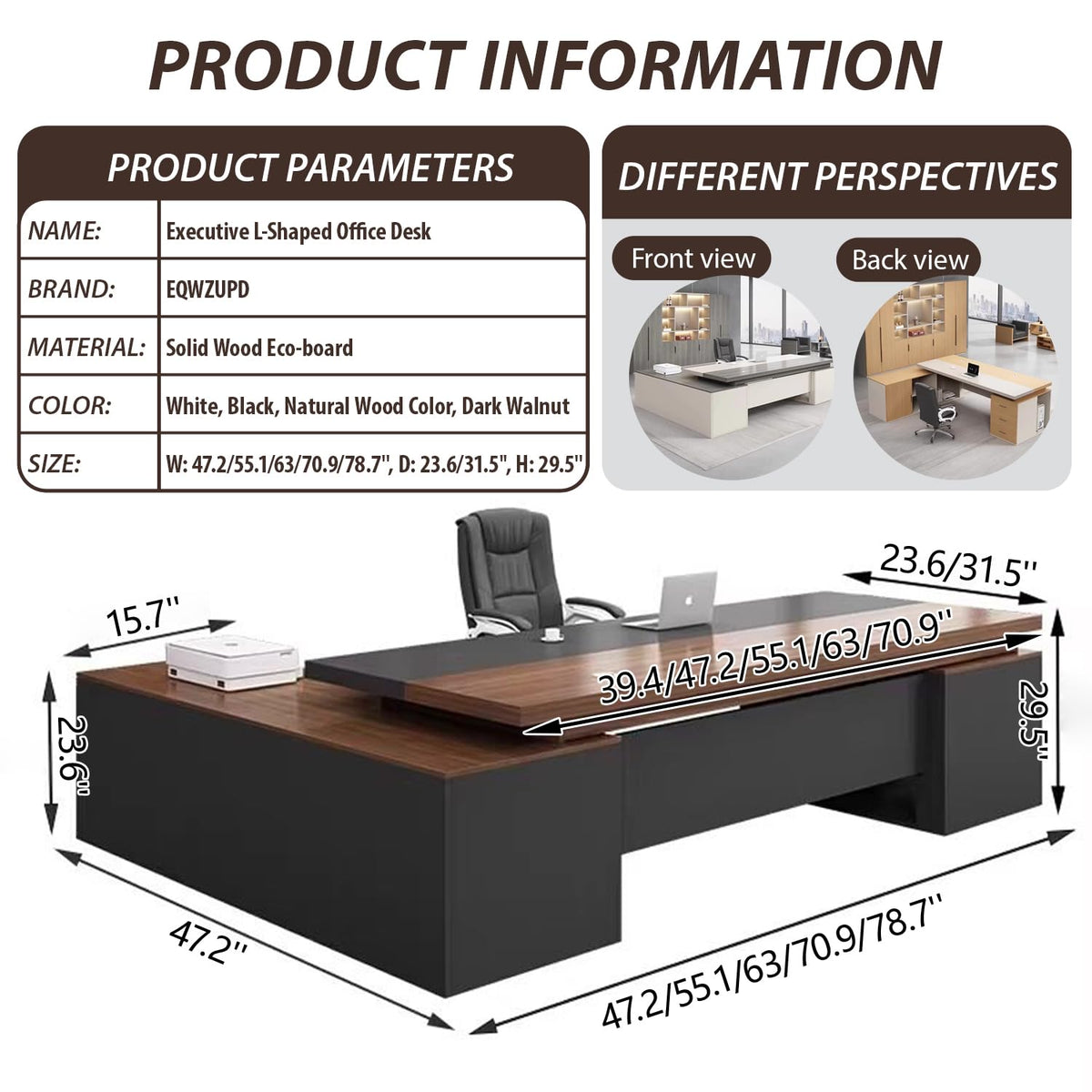 L Shaped Executive Desk with Drawers by PLMOKN – W 74.8*D 31.5*H 29.5", Wood, H, Model BGZ-HGH4-220