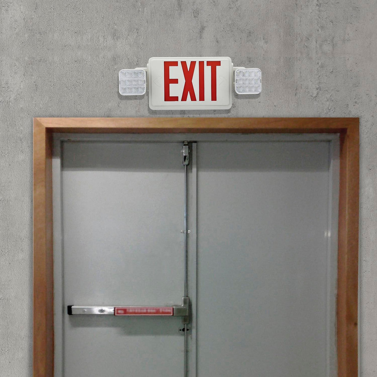 Combo LED Emergency Exit Sign by Global Industrial – 2.95"L x 8.4"W x 8"H, Plastic, Red, Model JLEC2RW
