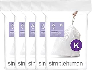 simplehuman Code K 100 Count Custom Fit Liners, Drawstring Kitchen Trash Bags, One-by-One Mess-Free Dispense, Extra Thick & Double Seamed, 50% PCR Plastic, 30-45 Liter / 8-12 Gallon, White