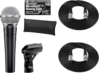 Shure SM58-LC Cardioid Dynamic Vocal Microphone + Extra Two (2) XLR Cables Bundle