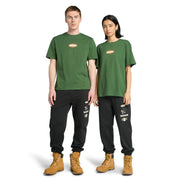 Men's Short Sleeve Front and Back Graphic Tee by Timberland – Cotton, Black Forest Green