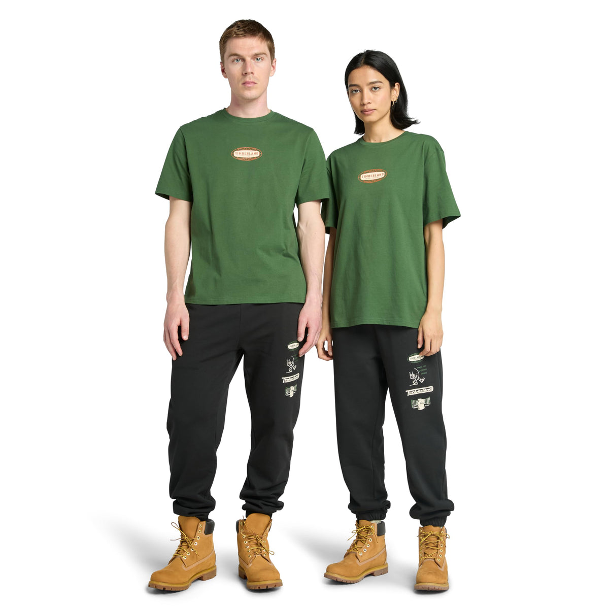 Men's Short Sleeve Front and Back Graphic Tee by Timberland – Cotton, Black Forest Green