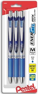 Pentel EnerGel Deluxe RTX Gel Ink Pens, 0.7 Millimeter Metal Tip, Blue Ink, 3-Pack (BL77BP3C)