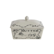 Creative Co-Op Stoneware Butter Dish, Spread The Love Farm Design, White And Black