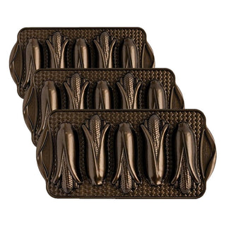 Cornbread Corn Cakes Pan (Pack of 3) by Nordic Ware – 2-Cup (Pack of 3), 2.0 cups, Aluminum, Bronze, Pack of 3