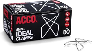ACCO Brands ACCO Ideal Butterfly Paper Clamps, Steel Wire, Small 1.5 Inch Size, 100 Sheet Capacity, Silver, 50 Clamps per Box (A7072620)