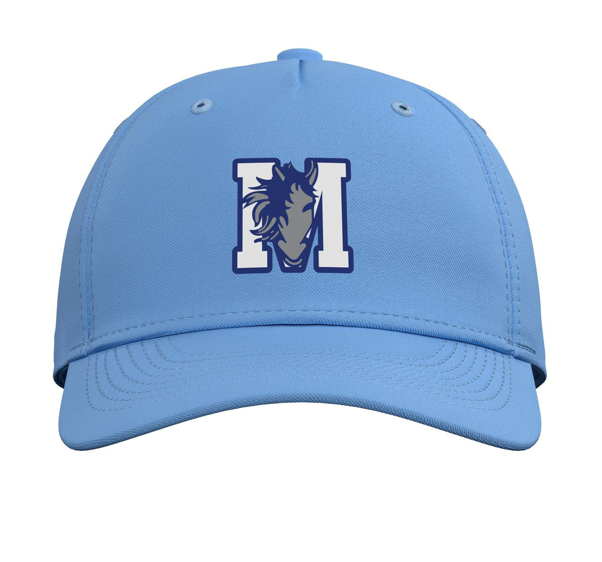 Curtis-Tufts M Mustang Adjustable Printed Baseball Hat by Curtis-Tufts High School, Medford, MA 02155 – Cotton, Light Blue