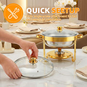 Hetorosu Round Chafing Dish Set, 5 Quart Capacity, Gold 4 Pack