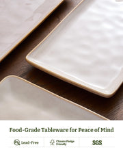 Famiware Stoneware Platters, Set of 3 Rectangular Sizes, Cappuccino White