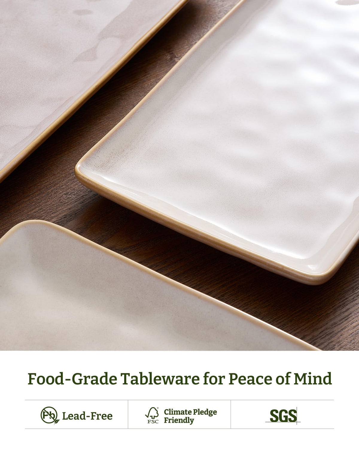 Famiware Stoneware Platters, Set of 3 Rectangular Sizes, Cappuccino White