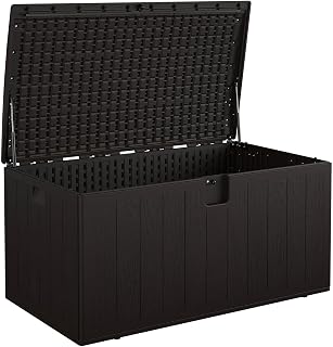 Cosco 130 Gallon Durable Resin Deck Box with Gas Shocks and Adjustable Divider