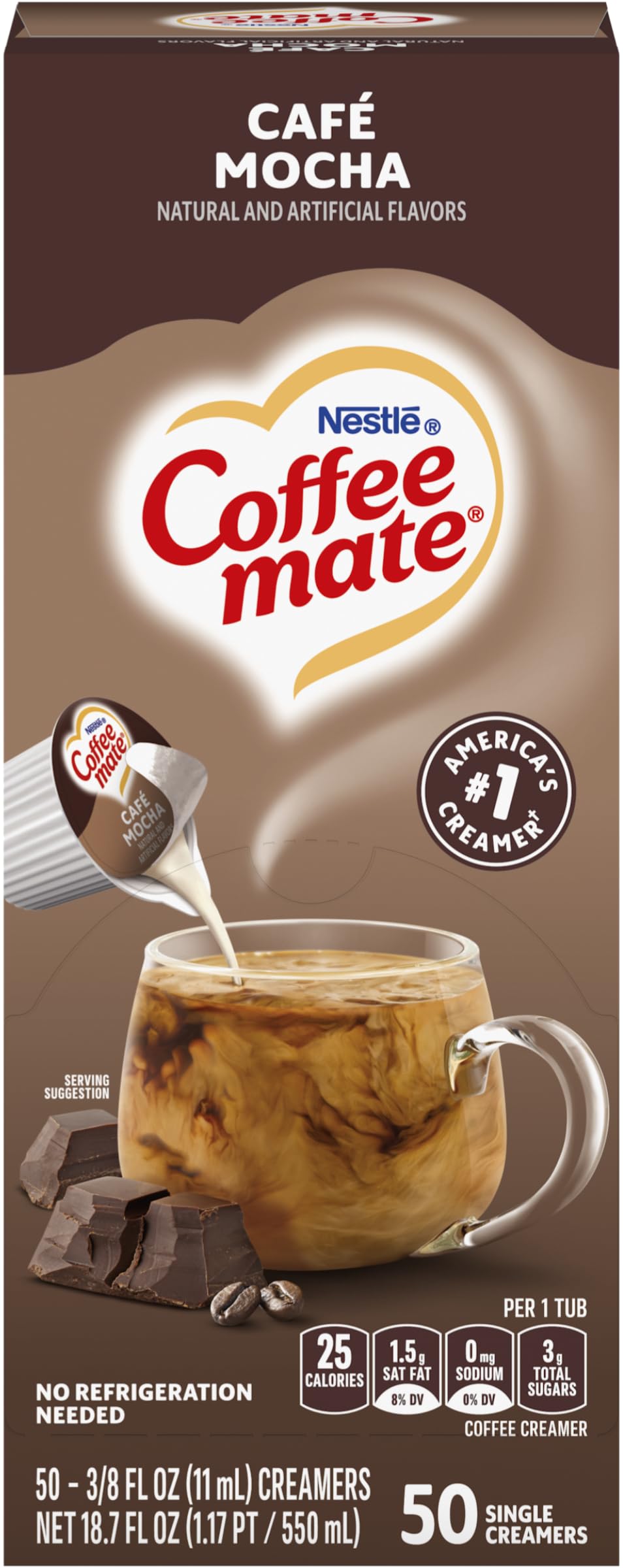 Nestle Liquid Coffee Creamer Singles by Coffee mate – 18.75 Fl Oz (Pack of 1), Brown, Model 35115