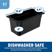 High Heat Food Pan by Carlisle FoodService Products – 1/3 size, 7.01949 ounces, Plastic, Black, Model 3086203