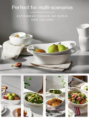 DOWAN Ceramic Serving Bowls, 60 Ounce Oval Platters with Handles, Soft White, Set of 2