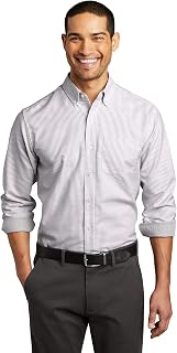 Port Authority SuperPro Oxford Stripe Shirt. W657 L Gusty Grey/ White
