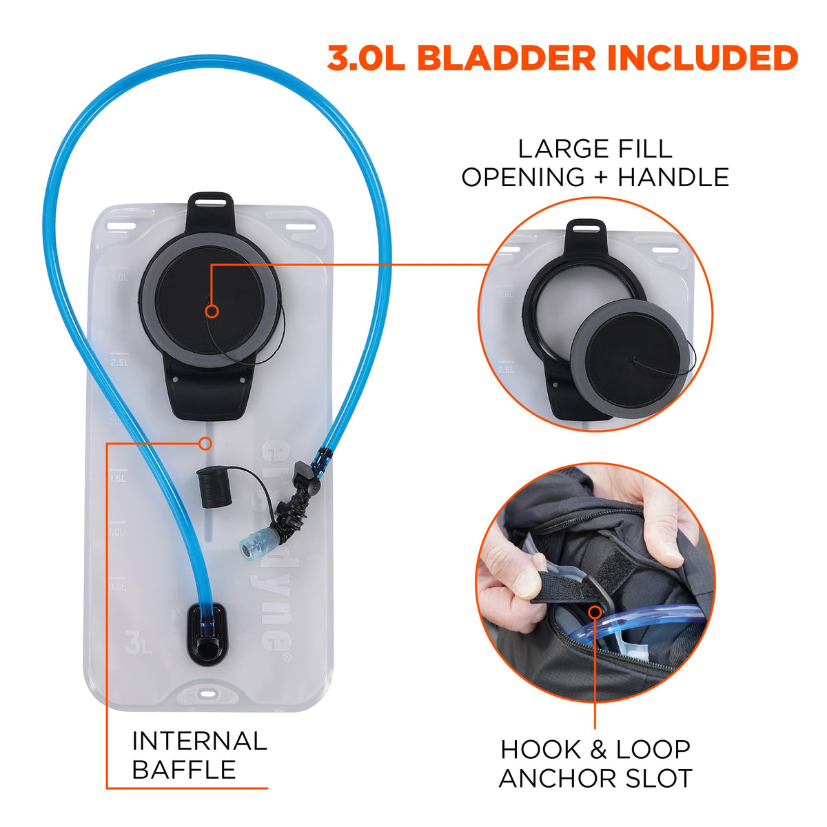 Chill-Its 5052 Replacement Hydration Pack Bladder by Ergodyne – 3 ltr, 3.0 liters, 37% PE, 24% PP, 30% TPU, 3% POM, 3% TPE, 3% Silicone, Clear, Model 13052