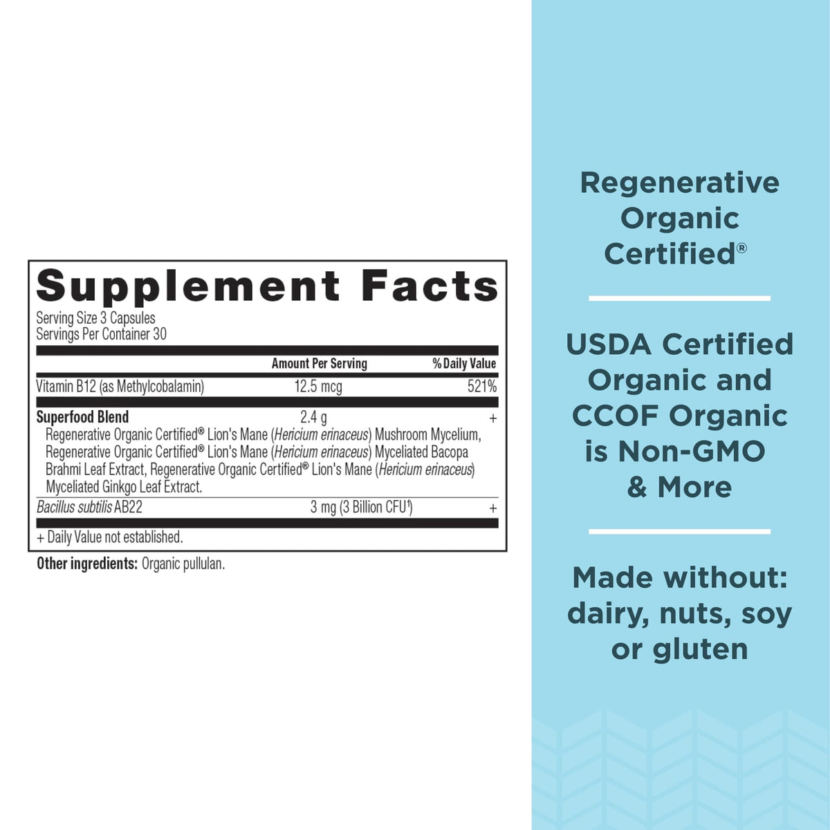 Regenerative Organic Certified Focused Brain Capsules by Ancient Nutrition – 90 Count (Pack of 1), Model ROC0769-SL-FBA