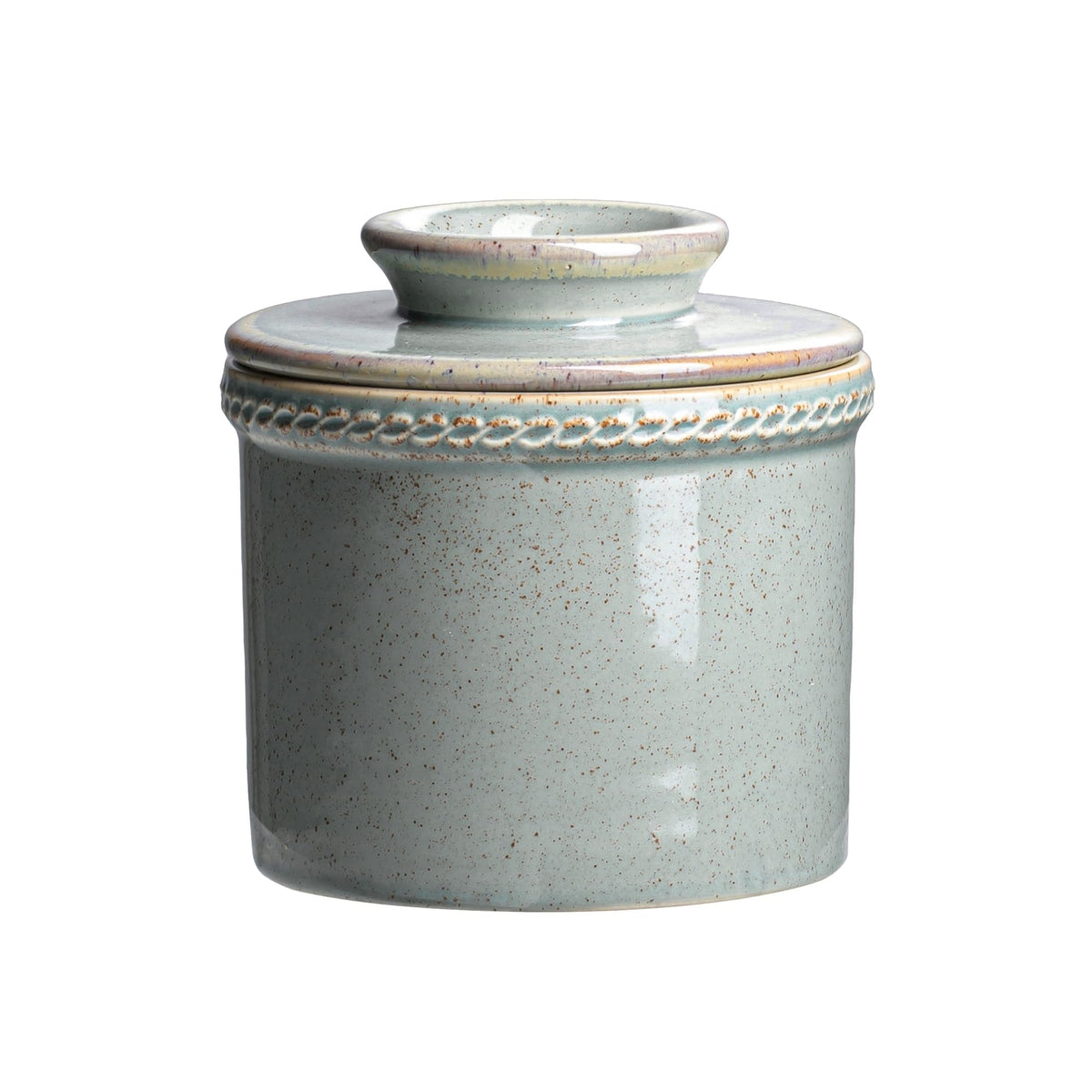 Jersinwei Butter Crock with Lid, Ceramic Water Seal Design, Speckled Blue, 8 oz
