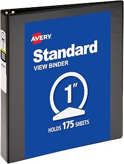 Avery Standard View 3 Ring Binder, 1" Round Rings, 1 Black Binder