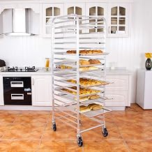 ReunionG 20 Tier Aluminum Bakery Rack w/ Lockable Wheels, Mobile Trolley Storage Cooling Rack for Home & Commercial Kitchens, Open Shelf Casters for Donuts & Bread