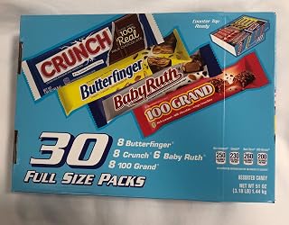 Ferrero Variety Pack 30 Candy Bars (8 Butterfinger, 8Crunch, 8-100 Grand, 6BabyRuth)