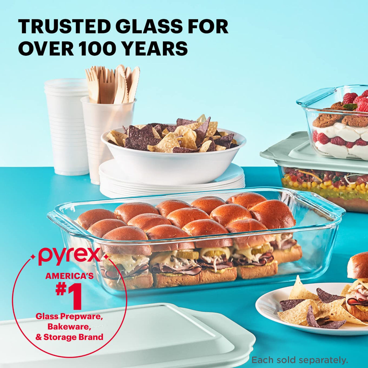 Pyrex Deep Glass Baking Dish with Lid, 9x13 Inch Casserole, Clear