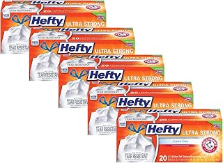 Hefty Ultra Strong Tall Kitchen Trash Bags, Unscented, 13 Gallon, 20 CT (Pack of 5)