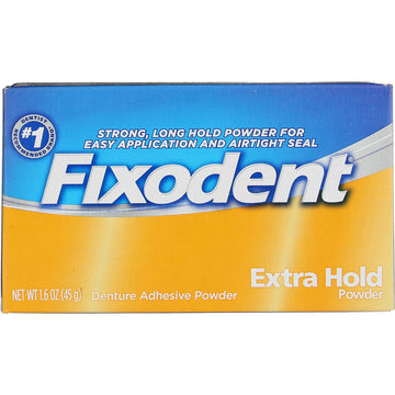 Denture Adhesive Powder Extra Hold - 1.6 oz by Fixodent – White, Pack of 5, Model 07666072536