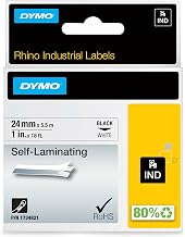 DYMO Rhino Industrial Self-Laminating Labels 1" Black Print on White Tape