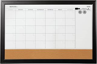 Quartet Combination Magnetic Whiteboard Calendar & Corkboard, 23" x 35" Combo White Board & Cork Board, Ebony Frame (79284)