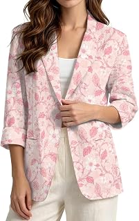 Women's 3/4 Sleeve Linen-Like Blazer 2026 Lightweight Moisture Wicking Business Casual Work Office Suit Jacket