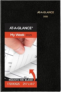 AT-A-GLANCE 2025 Fine Diary, Weekly & Monthly Diary, 2-3/4" x 4-1/4", Pocket Size, Black (72010525)