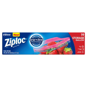 Storage Bags with New Grip 'n Seal Technology by Ziploc – 19 Count, 1.0 gallons, Plastic, Clear