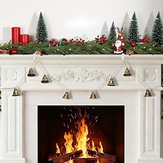 Christmas Bell String Decorations, Rustic Bells Garland for Christmas Tree, Home Window Ceiling Fireplace and Wall Xmas Decor (12 PCS Bells)