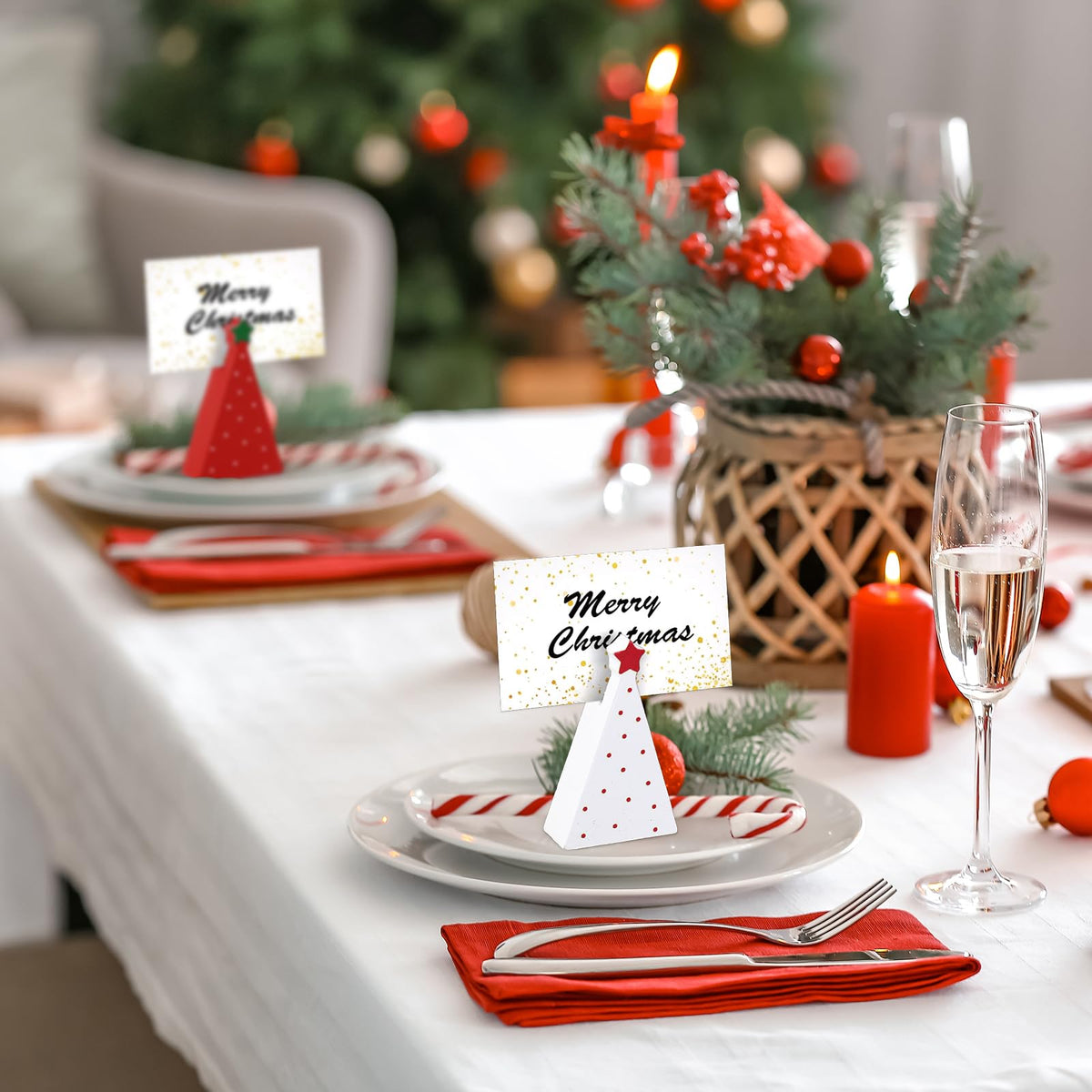 JarThenaAMCS Christmas Tree Place Card Holders, 24 Pack, Red Green White