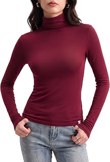 Women's Turtleneck Long Sleeve Merino Wool Blend Shirts Fitted Going Out Tops Basic Tees Cozy Embrace Collection