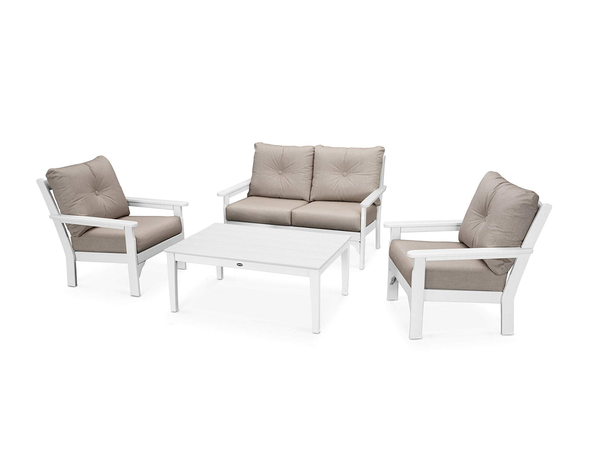 ® Vineyard Deep Seating Set by Polywood – High Density Polyethylene, White / Cast Ash, Pack of 4, Model PWS405-2-WH40428