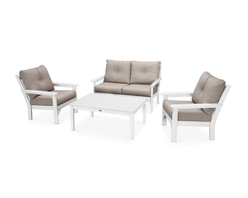 ® Vineyard Deep Seating Set by Polywood – High Density Polyethylene, White / Cast Ash, Pack of 4, Model PWS405-2-WH40428