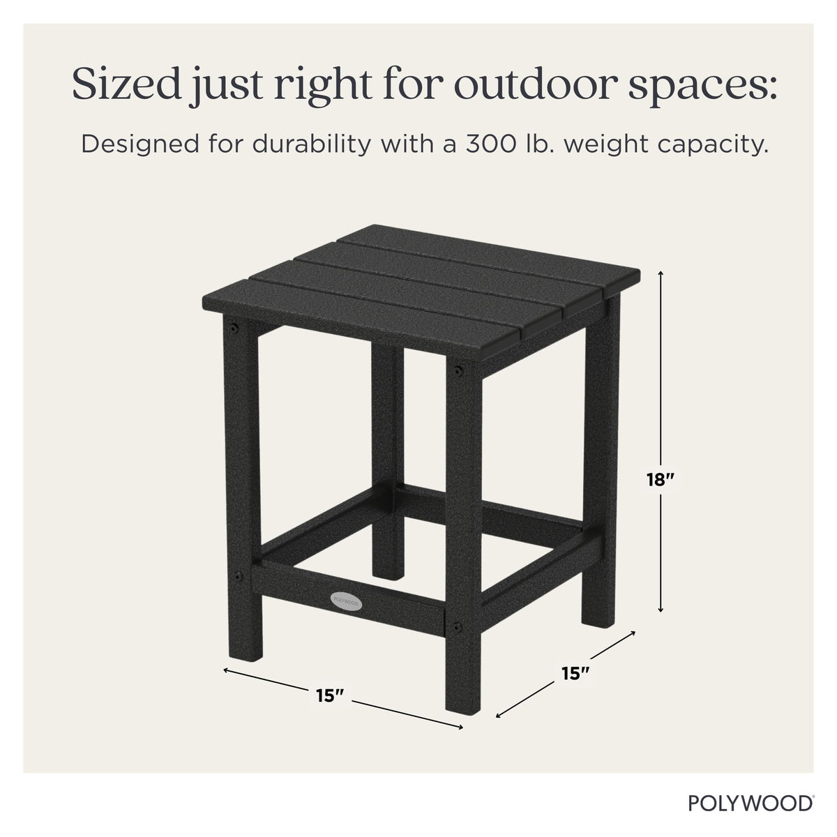 Long Island 18" Side Table by Polywood – 18", High Density Polyethylene, Black, Model ECT18BL