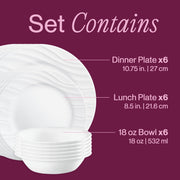 Swept 18-Piece Dinnerware Set by Corelle – 18-Piece Set, Glass, Swept, Pack of 18, Model 1153306