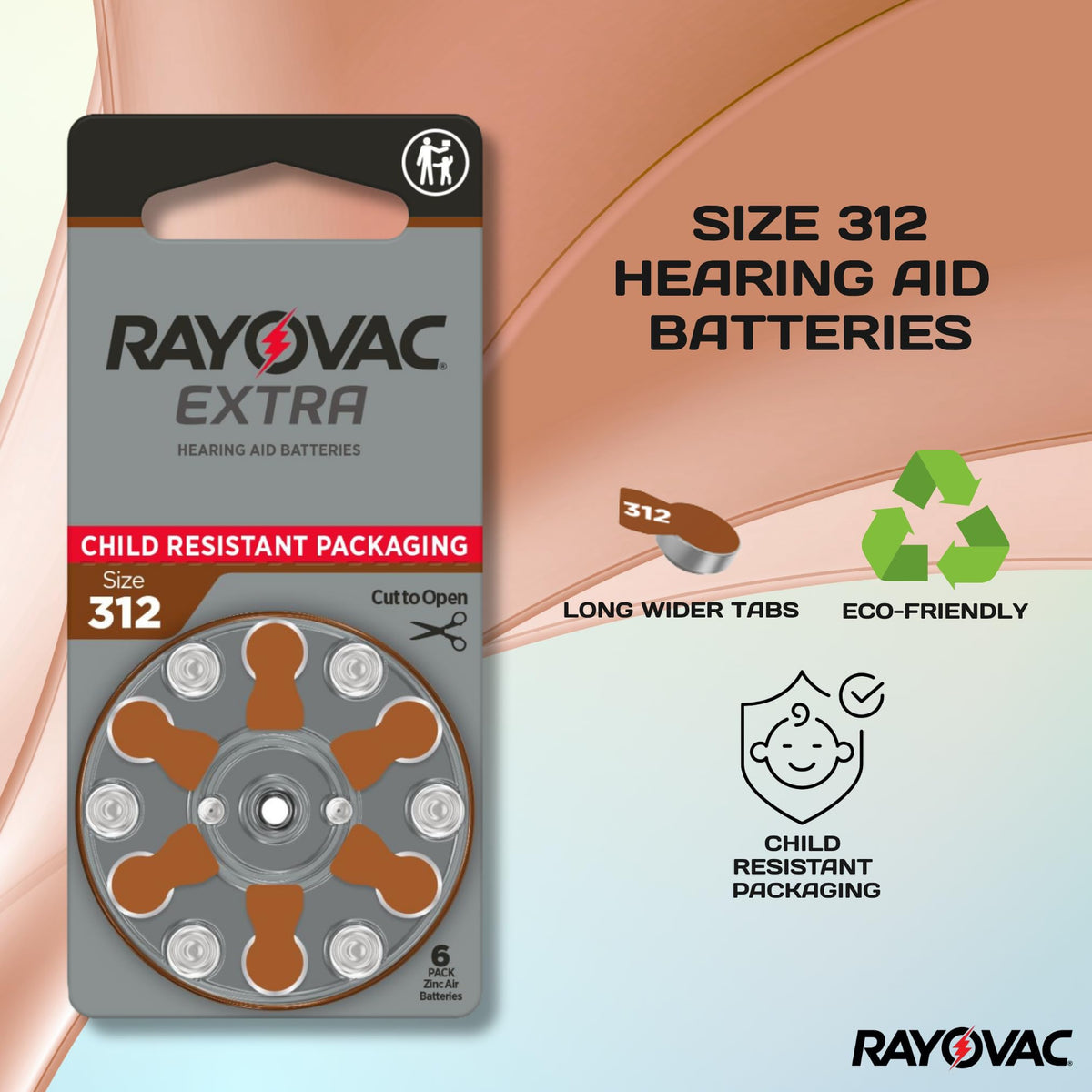 Hearing Aid Battery by Rayovac – 60 Count (Pack of 1), Iron, Brown Tab, Pack of 60, Model 312 / PR41